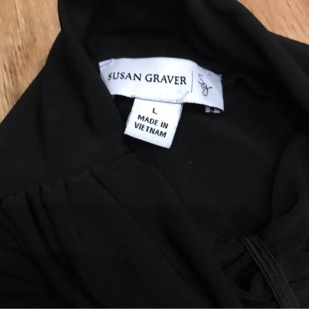 Susan Graver Solid Black Long Sleeve Top w/ Ruched Neckline large - Picture 5 of 6